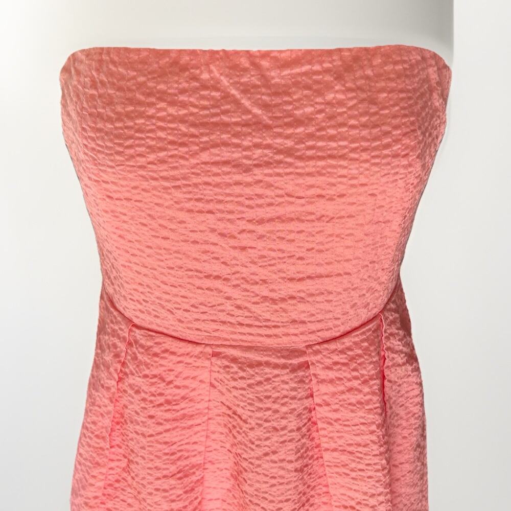 J. CREW Seersucker Strapless Dress Size 6 Coral Pink Cotton Romantic Coastal - Picture 2 of 13